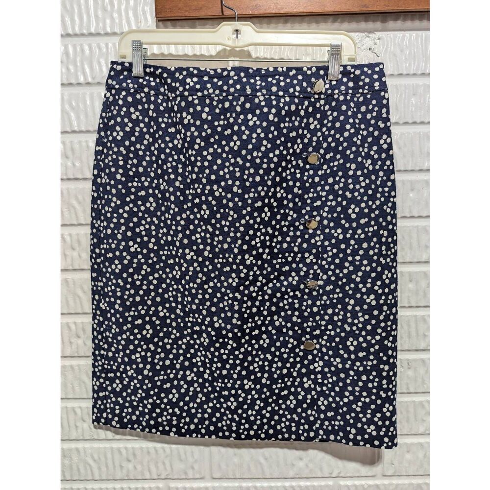 Talbots Women's Blue & White Dot Pattern Silver Button Pencil Skirt Size 10